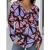 Plus Size Women's Autumn/Winter Arrival Fashion Printed Casual V-Neck Long Sleeve T-Shirt
