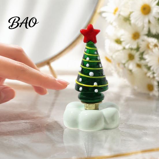 Decorative Tabletop Trees Handmade Glass Christmas Tree Ornament with Star Top And Colorful Bead Details, Sculptures Desktop Rotating Figurine