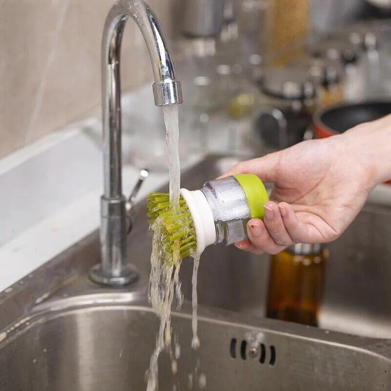 Multifunctional Pressing Cleaning Brush, Soap Dispensing Palm Brush Storage Set, Kitchen Brush with Holder, Multifunctional Pressing Cleaning Brush