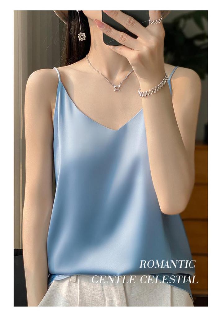 Women's Summer V-Neck Satin Camisole: Sexy, Sleeveless, Acetate Inner Wear