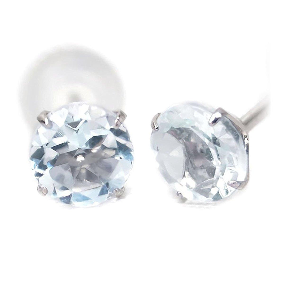 

10K White Gold 4mm Stud Earrings (Pair) with March Birthstone Aquamarine