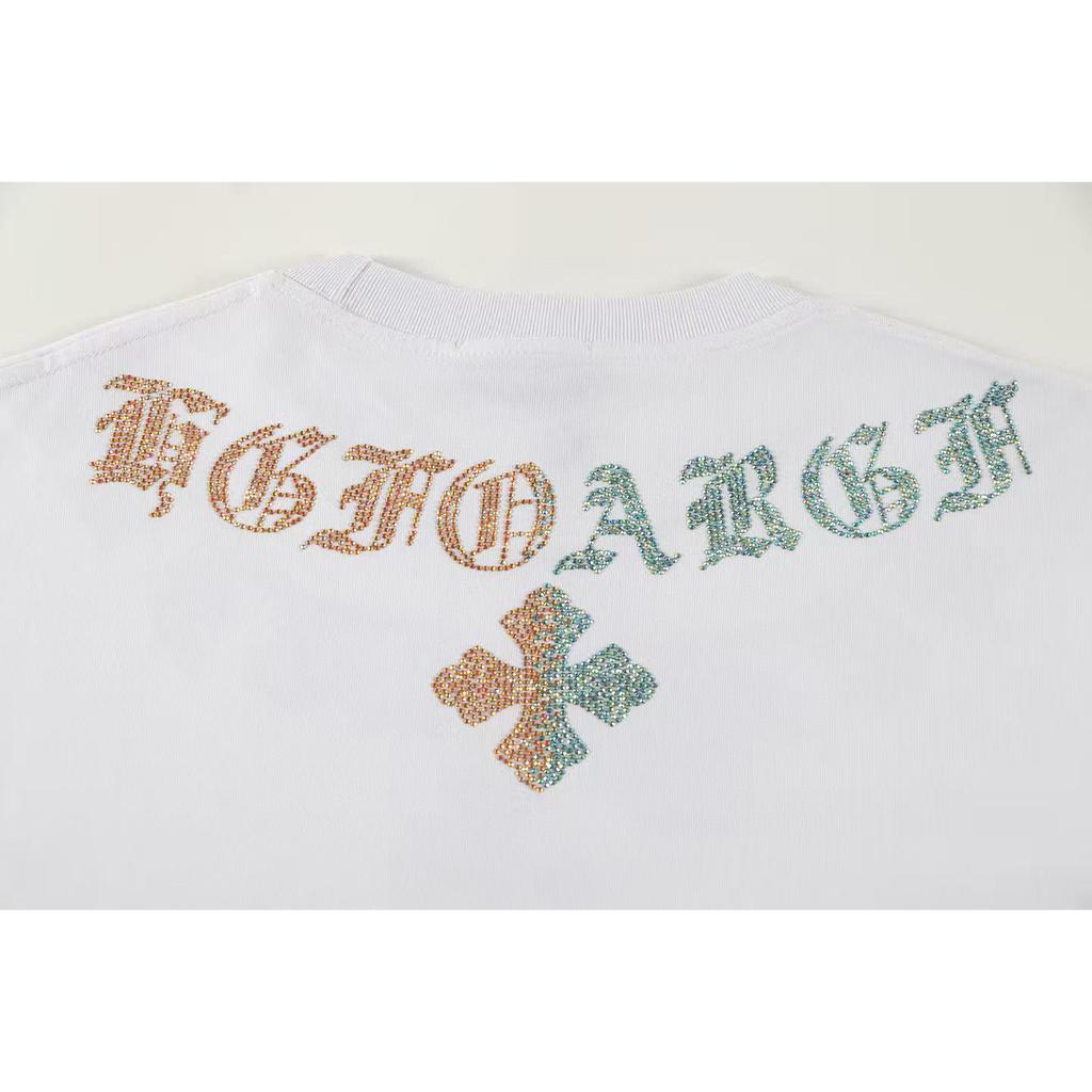 CHROME HEARTS 2025 Summer New High Quality Cotton Round Neck Loose Large Size T-shirt Set with Diamonds Couple T-shirt