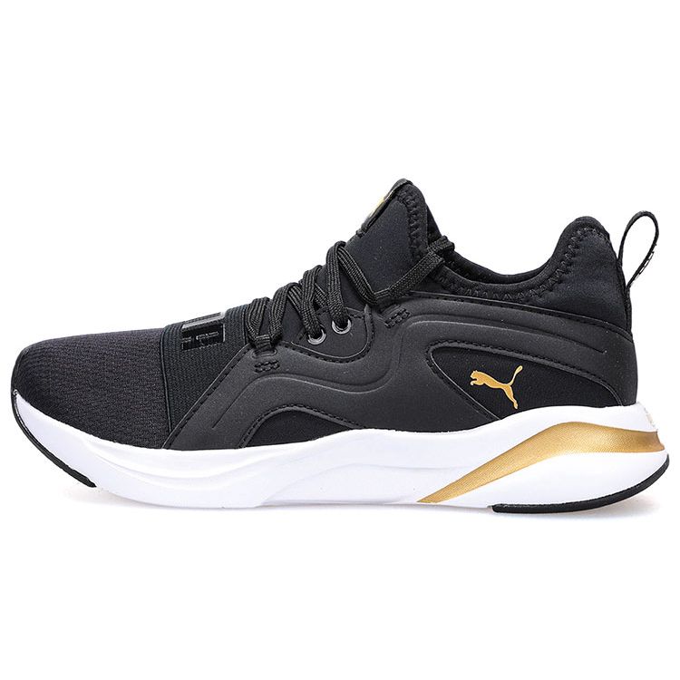 PUMA Women's Black Gold Softride Rift Breeze Low Top Casual Shoes 195068-01