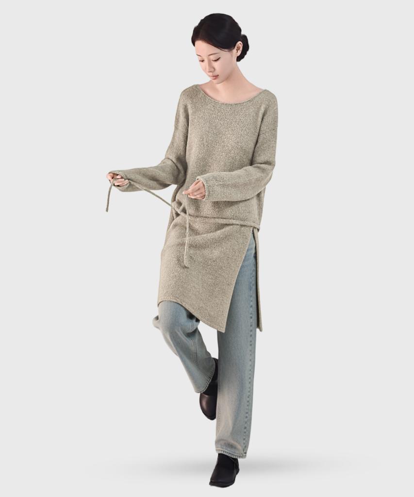 Keulleiseu Knit Layered Skirt 2-Piece Set_Brown