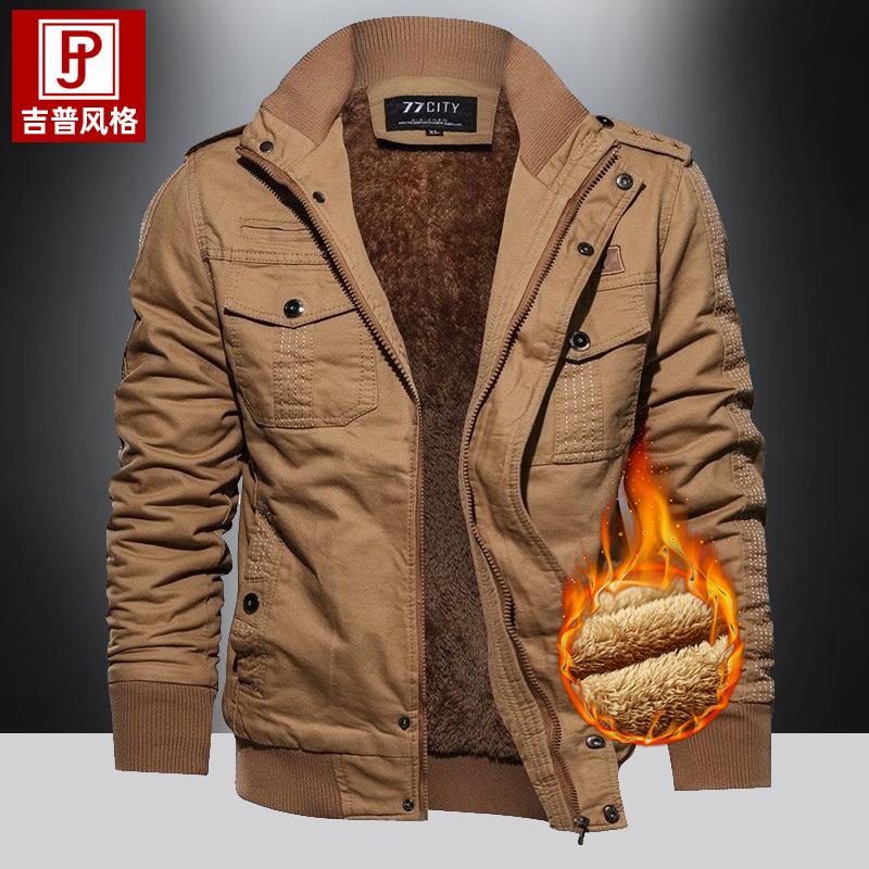Jacket Men's Spring and Autumn New Multi-Bag Outdoor Cotton Casual Tooling Jacket Large Size Loose Stand-Up Collar Top