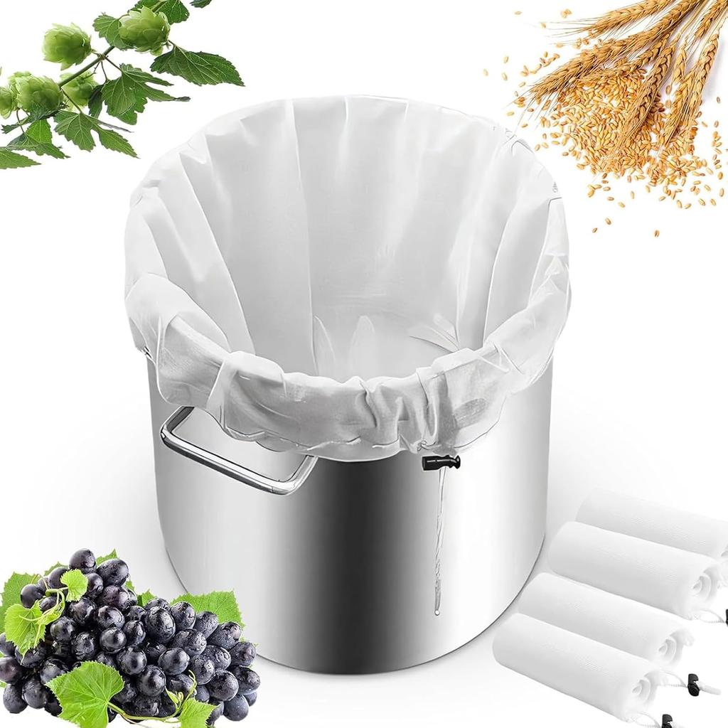 4 Pcs Reusable Fine Mesh Brew Bags 26"x22" BIAB Strainer for Home Brewing Beer Wine Cider Cold Brew Jams Large Reusable Grain Bag with Wide Temperatu