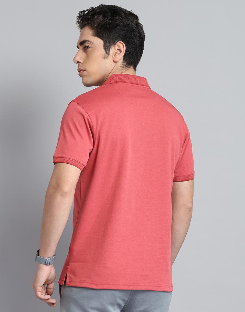 MONTE CARLO Mens Solid Rust Collar Neck Half Sleeve T-Shirt