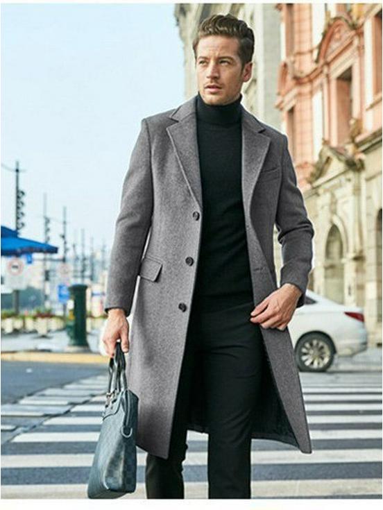 2025 Autumn/Winter Men's Woolen Coat - British Fashion, Long Style, Trendy Temperament, Long Sleeve Outerwear