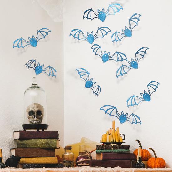 12 Pcs Halloween Bat Wall Sticker Decorations Large Hollow Out Bats Wall Decals for Wall Glass Mirror Living Room Decor