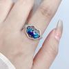 Adjustable Blue Lotus Hollow Ring - Retro Style, Burned Blue Drip Craft, Versatile for Index Finger