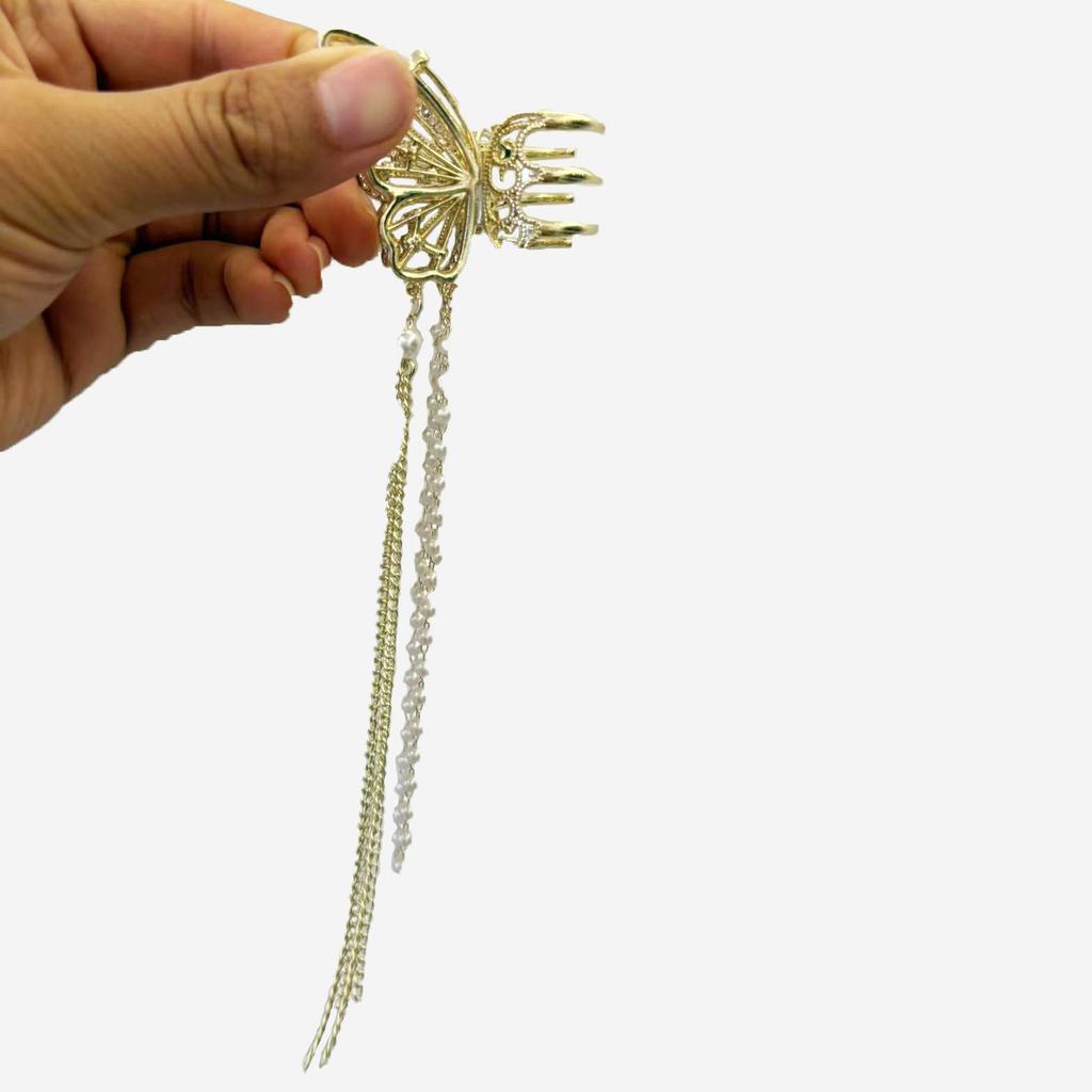 1 buc. Clip de păr premium pentru doamne cu fluture, jumătate legat, pandantiv cu ciucuri, clip pentru partea din spate a capului, agrafe de păr pentru doamne