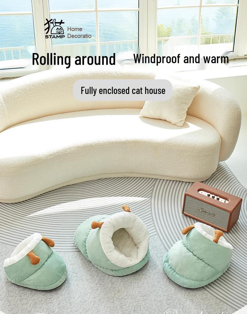 Plush Winter Warm Pet Nest: Cozy Cat & Dog Slippers, Large Space Dog House, Thickened for Comfort.
