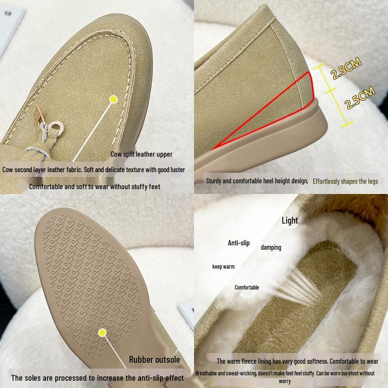 Grape Mom Fleece-Lined Tassel Loafers: Women's Winter Slip-On Soft Sole Furry Shoes.