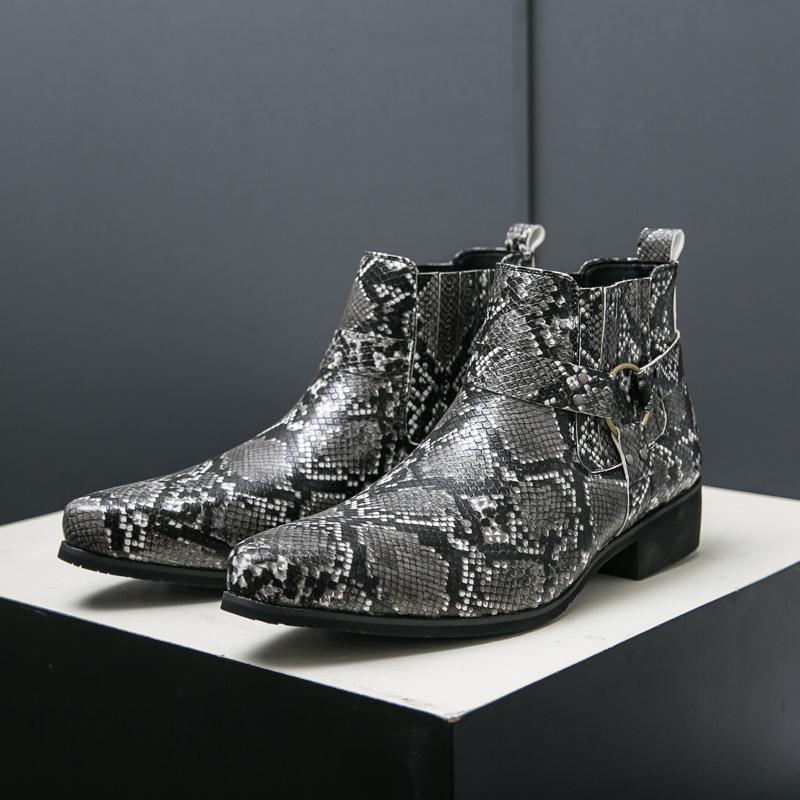 

Мода Роскошный Дизайнер Новые Мужские Остроносые Рок Панк Кожа Змеиной Кожи Повседневные Ботильоны Мужские Зимние Высокие Кроссовки Обувь Zapatos Hombre 43