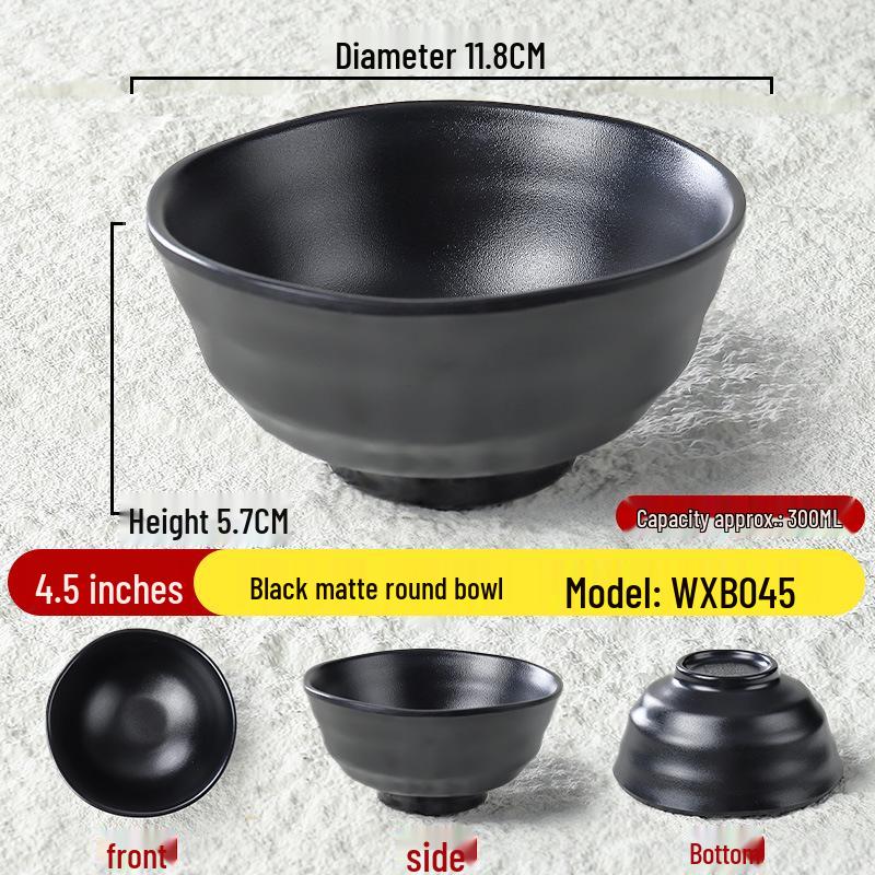Black Matte Melamine Rice & Dipping Sauce Bowl for Restaurants, Hotels, Hot Pot, and Malatang.