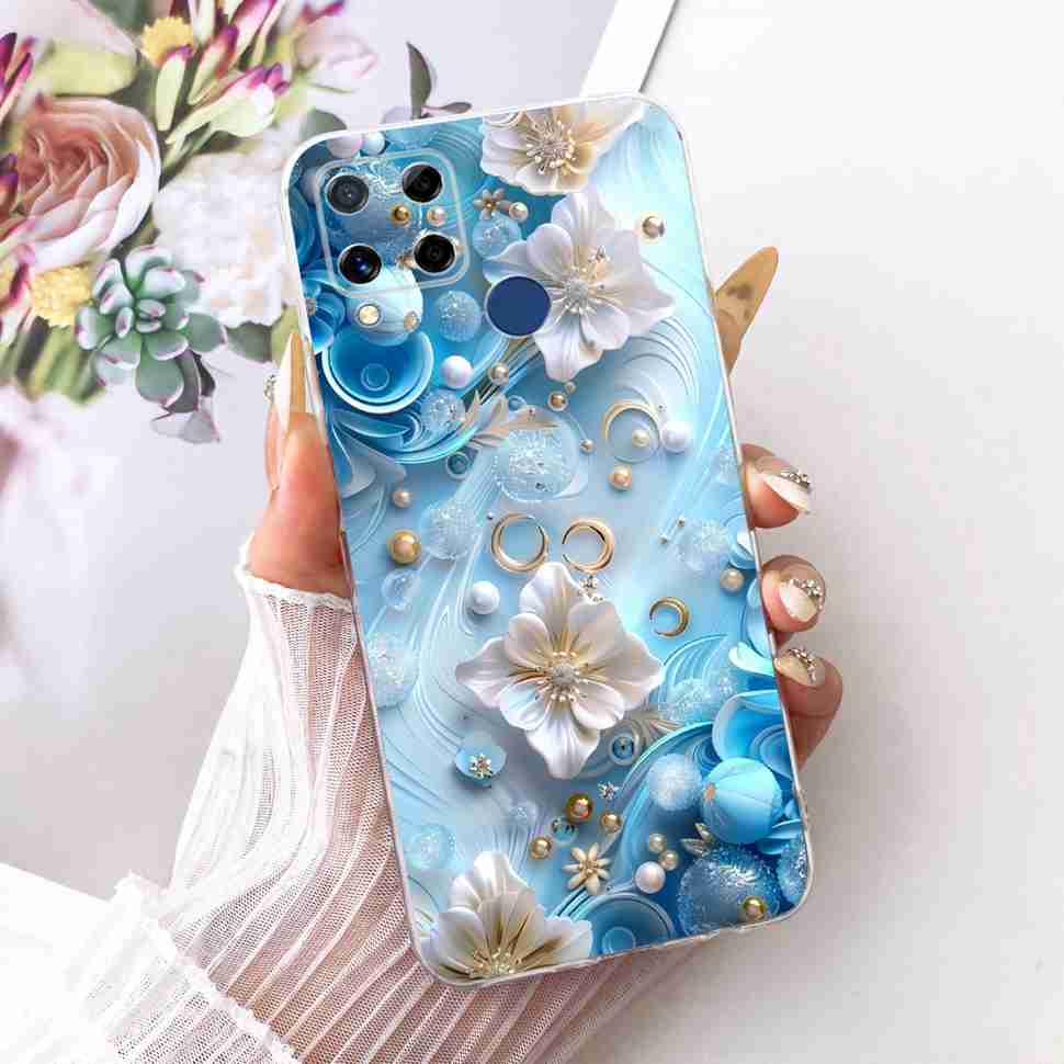 For Realme C20 Case Soft Funda Blue Butterfly Painted Cover For Oppo Realme C15 c20 C 20 15 Phone Bumper RealmeC15 Case Coque