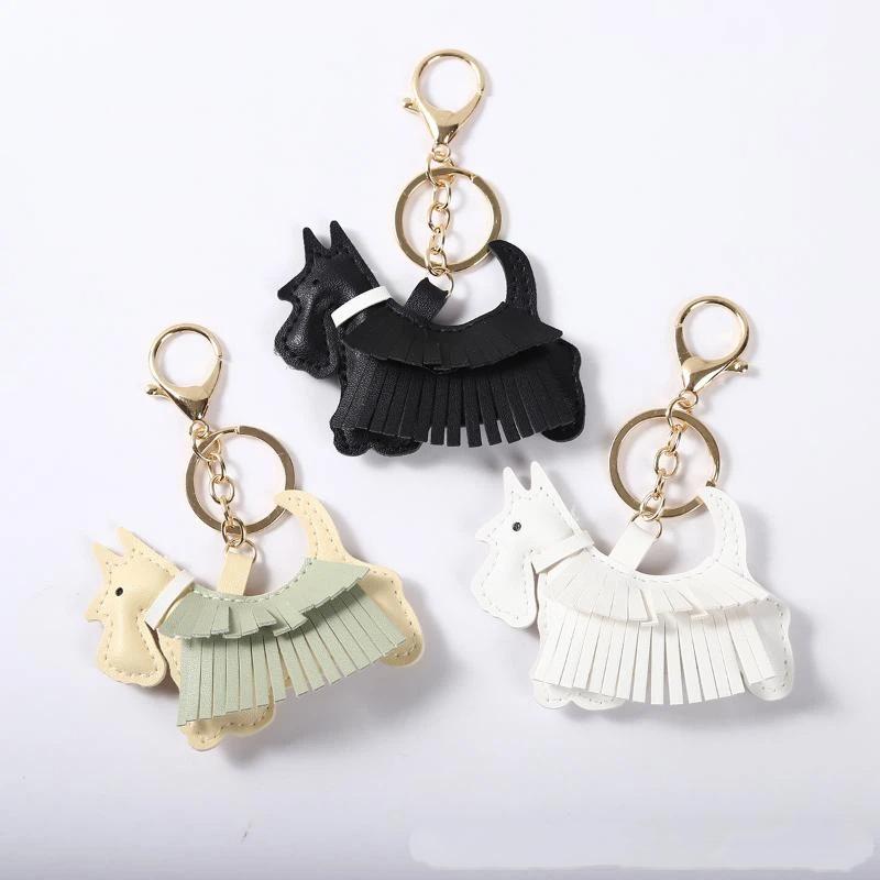 Trendy Pu Leather Schnauzer Bag Charm With Tassel Fringe Unique Car/Bag Accessory/Cute Ornament For Dog Lovers