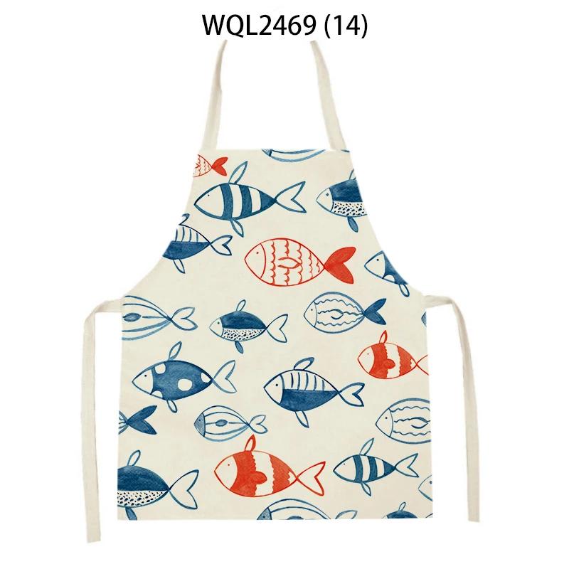 Creative Fish Conch Printed Kitchen Aprons for Women Men Home Cooking Baking Accessories Apron Adult Kids Sleeveless Apron