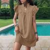 Elegant Women Short Sleeve Summer Dress New Fashion Stand Collar Layered Ruffled Sleeve A-line Casual Dresses Solid Loose V Neck Party Short Dress 859
