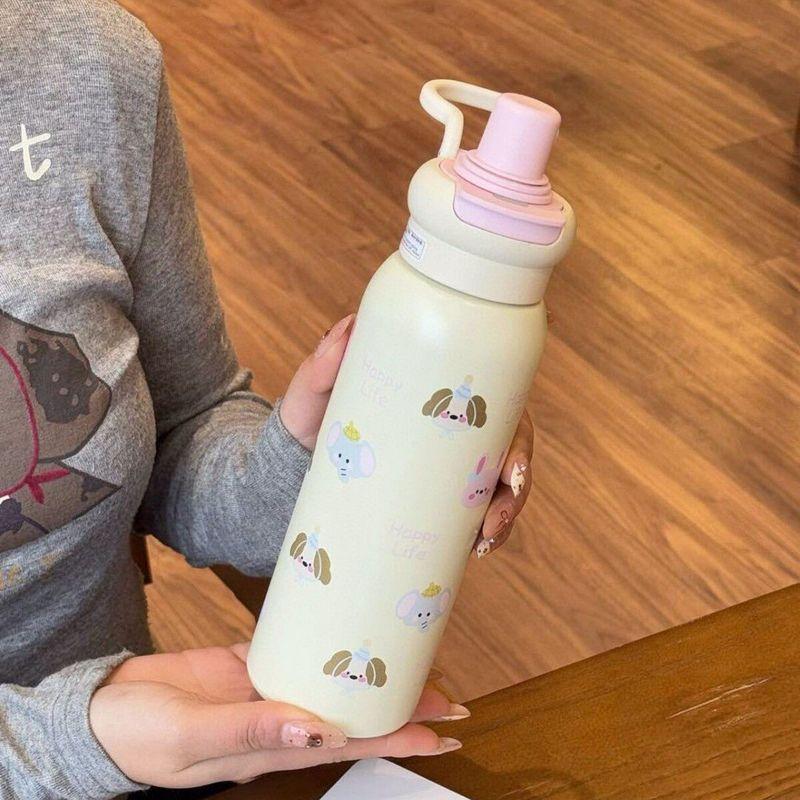 New Stylish High-Capacity Thermos Cup Made of 316 Stainless Steel, Cute Insulated Water Bottle with Straw for Children and Students