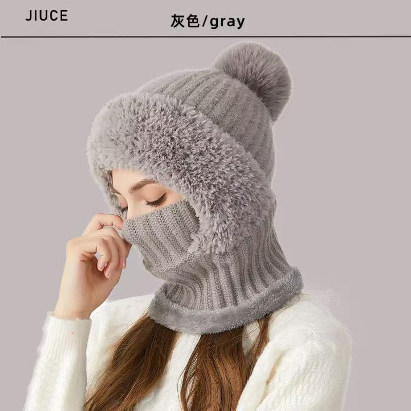 Knitted hat scarf mask integrated hat women's winter cycling windproof plush warm wool hat