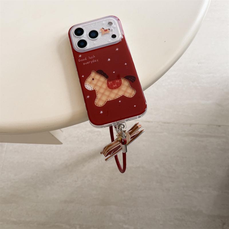 New Year Glitter Diamond Lattice Horse Case for iPhone 17/16 Pro Max/15/14