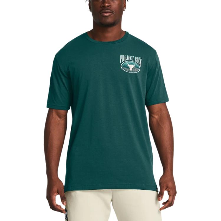 Under Armour Project Rock Letter Print Casual Loose Fit Short Sleeve T-Shirt Men Tops Moss-Green 1383221-449