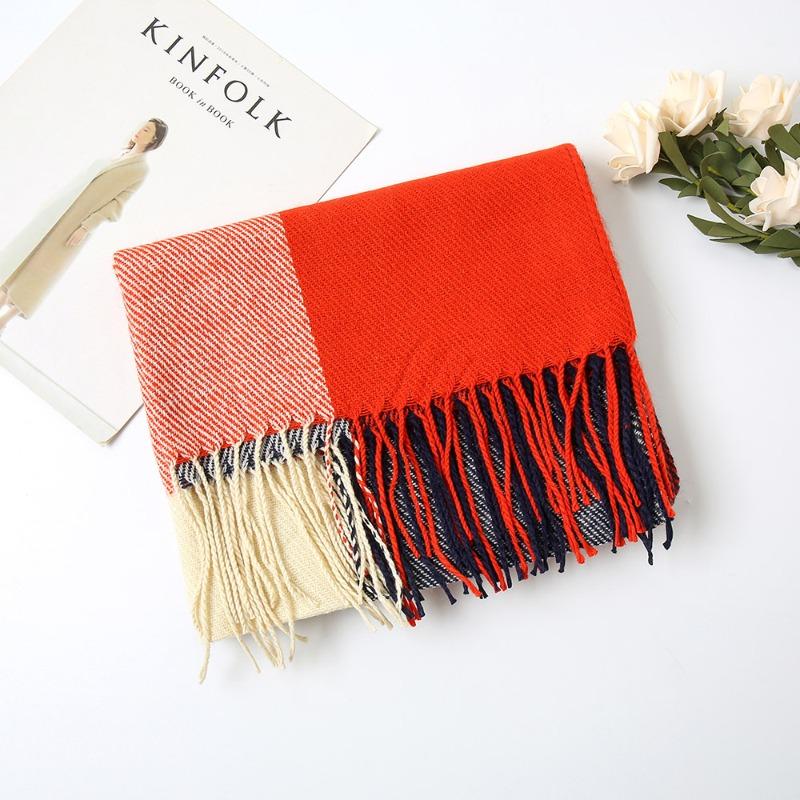 

High-end color plaid versatile imitation cashmere scarf women s autumn and winter thickened warm and cold-proof shawl scarf 190*60cm