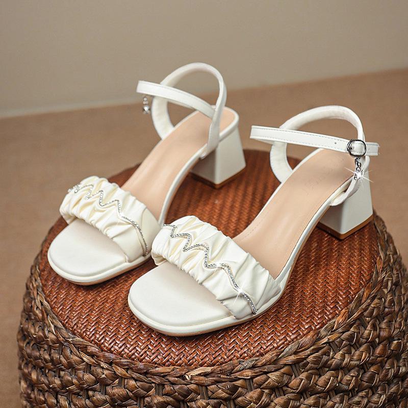 French Roman Sandals Women's 2025 New Summer Versatile Medium Heel Work Not Tired Feet with High Heels