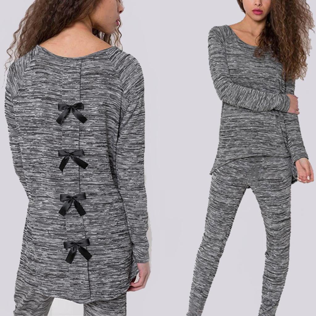 Bowknot Design Asymmetrical Two Piece Pants Set for Women L