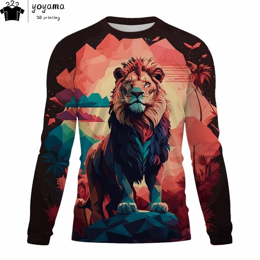 Lion Print Men's Clothing 3D Print Lion Graphic T shirts Fashion Men's Long Sleeve T-shirt Mens Clothing T shirt Men Clothing