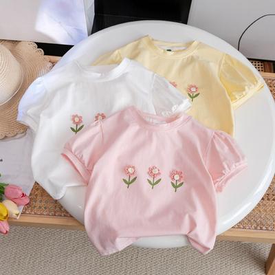 Meisjes T-shirt van katoen met korte mouwen in Koreaanse stijl met 3D-bloemenmotief - Trendy zomerkleding voor kinderen