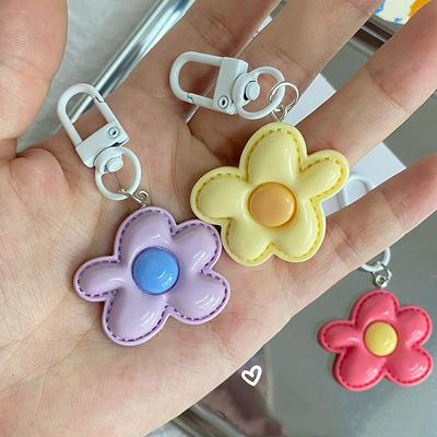 Cute Color Flower Pendant Keychains Bag Earphone Case Pendant Diy Accessories Car Key Ring Candy Color Key Chains Decor Jewelry