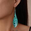 Vintage Metal Blue Large Leaves Hook Earrings for Women Ladies Bohemian Exaggerated Dangle Earrings Holiday Jewelry Accessories