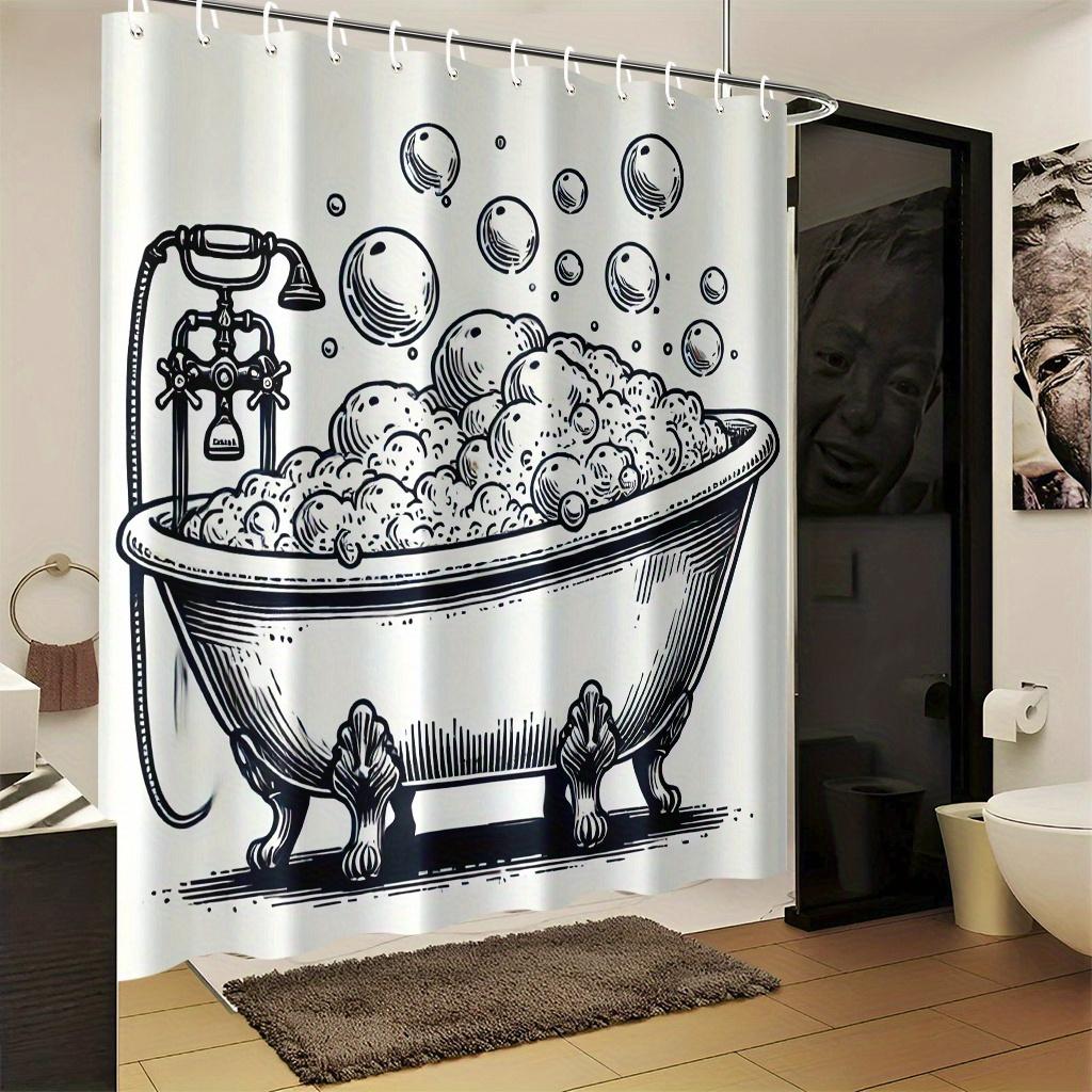 Vintage Clawfoot Bathtub Illustration Shower Curtain 1Pc With 12 Hooks For Bathroom Home Decor Polyester 70.8X70.8 Inch