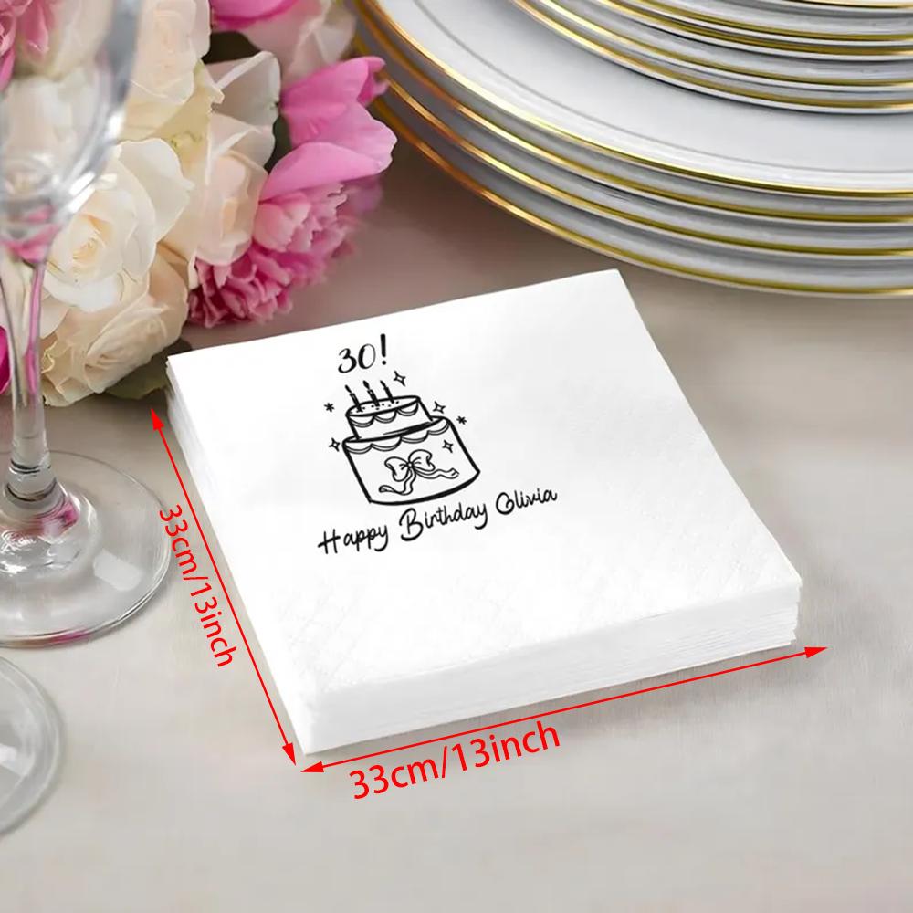 Custom Birthday Party Napkins Hand-Drawn Birthday Cake Favors Cocktail Napkins Happy 18th 20th 30th Birthday Party Table Decor