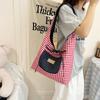 Casual commuter big bag women's 2025 new double-sided denim single shoulder underarm tote bag large capacity plaid bag