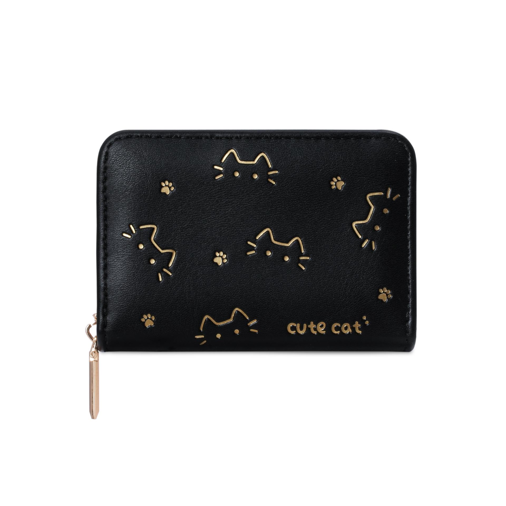 

Cute Cat Short PU Leather Wallet for Women Pu Leather Fold Multi Card Slot Credit Card Holder Purse Coin Bag Fashion Wallet чорний