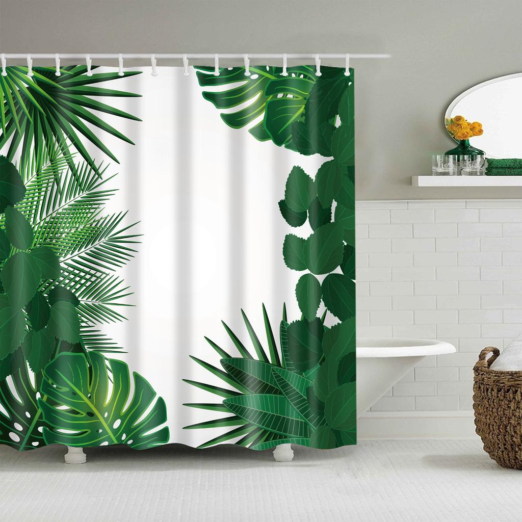 Plant Stripes Shower Curtain Bathroom Waterproof Polyester Shower Curtains for Bathroom Flower Print Bath Curtain with Hooks