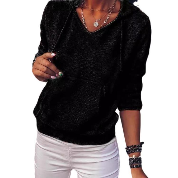 

Hoodies Fashion Solid Color Print women Casual Long Sleeve Hooded Sweatshirts S чёрный