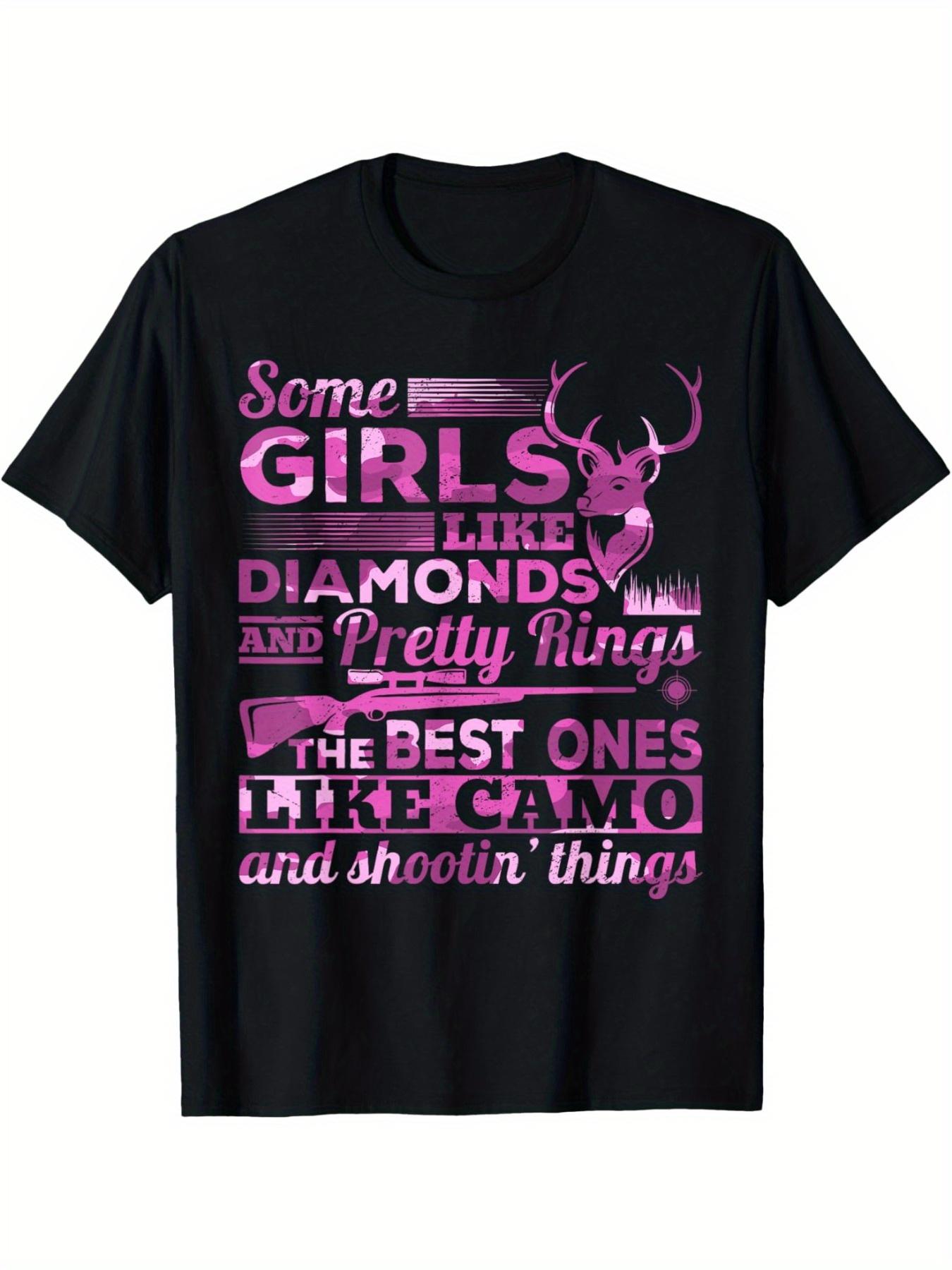 

Deer Hunting Hunt Some Girls Like Diamonds and Pretty Rings T-Shirt Summer Comfortable Casual Short Sleeve T-Shirt 5XL різнокольоровий