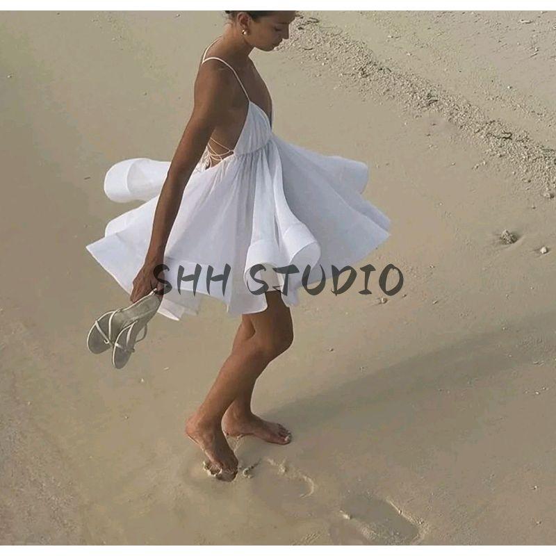 Spring and Summer New Women's Clothing Fashion Wind Commute Minimalist Easiest for Match V Neck Sleeveless High Waist A- Line Sling Dress