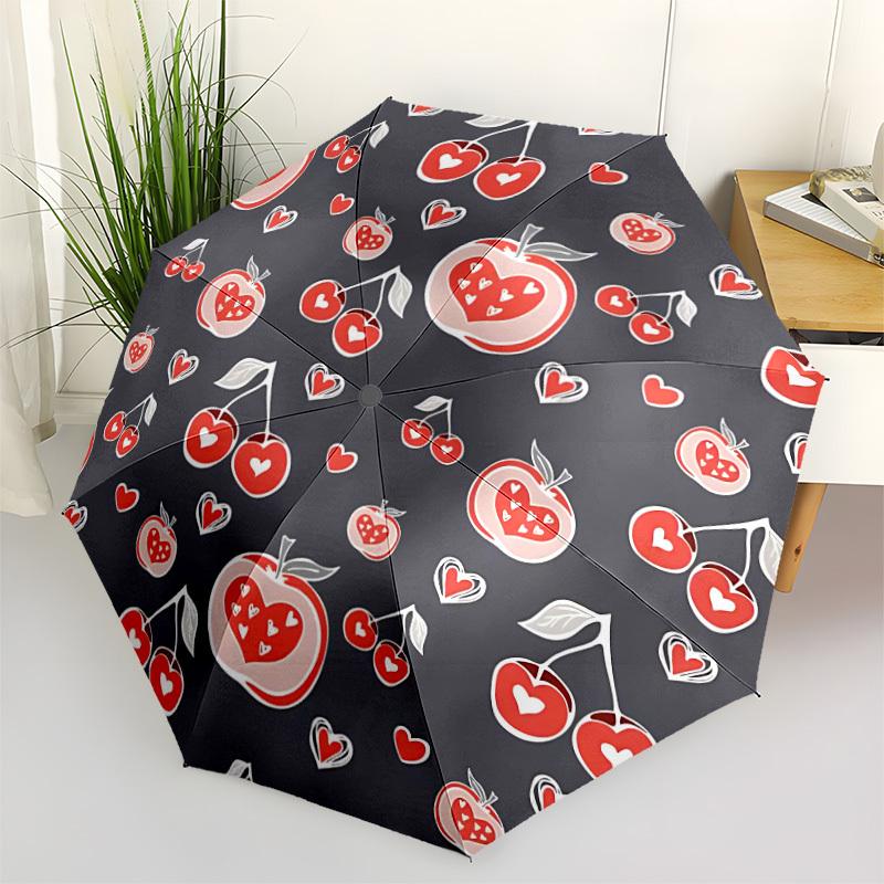 

1pc Cherry Heart Pattern Automatic Opening/Closing Umbrella with Operation & Windproof Canopy yy260311063