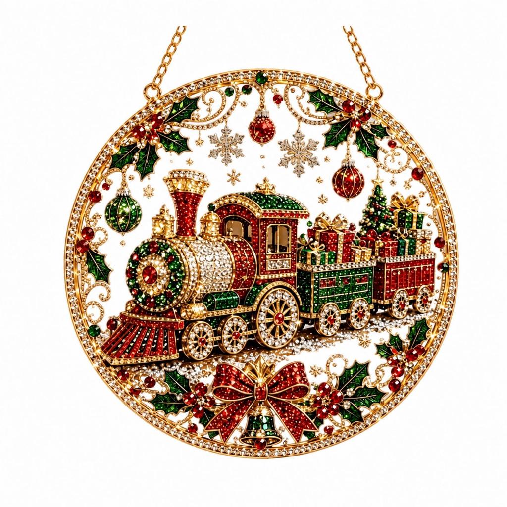 Acrylic Christmas Hanging Ornament with Gold Toned Chain and Rhinestone Accents