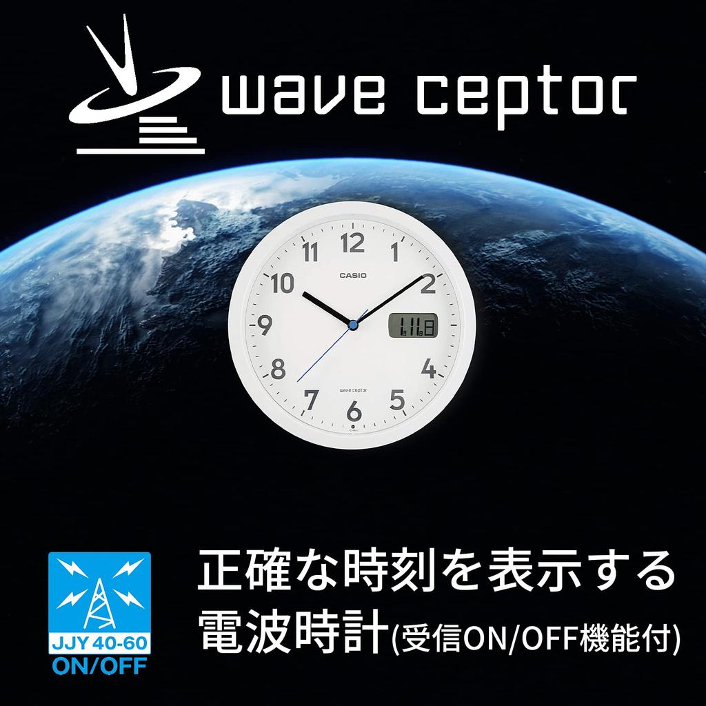 CASIO Wall Date and Day Nighttime Second Hand Suitable for Wall or Tabletop Clock, Radio-Controlled, White, Analog, Display, Stop, Use, IC-860J-7JF