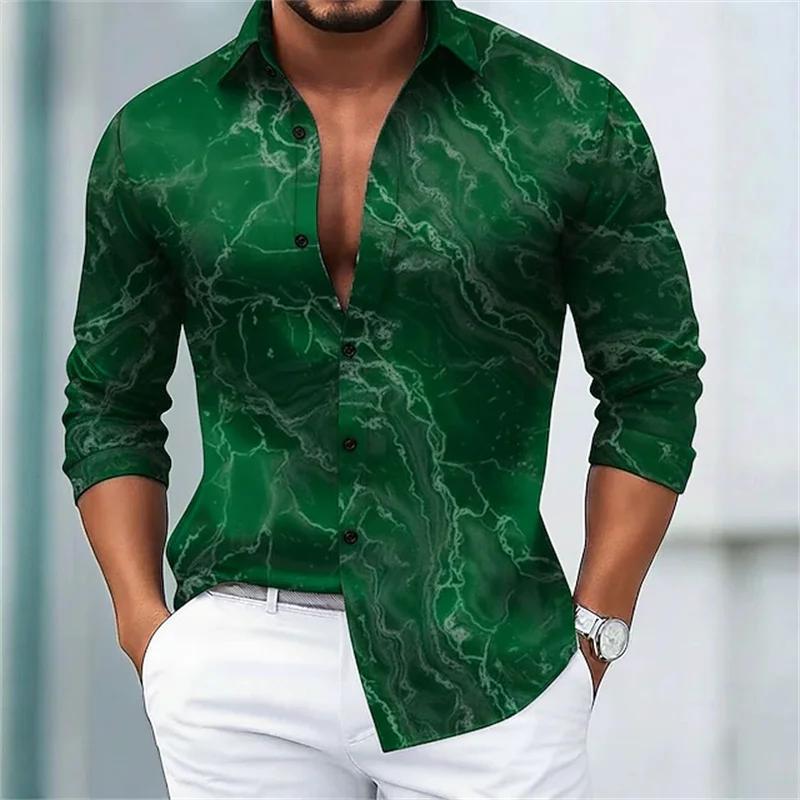 Marble Pattern Long Sleeve Shirt, Stylish Men's Casual Wear