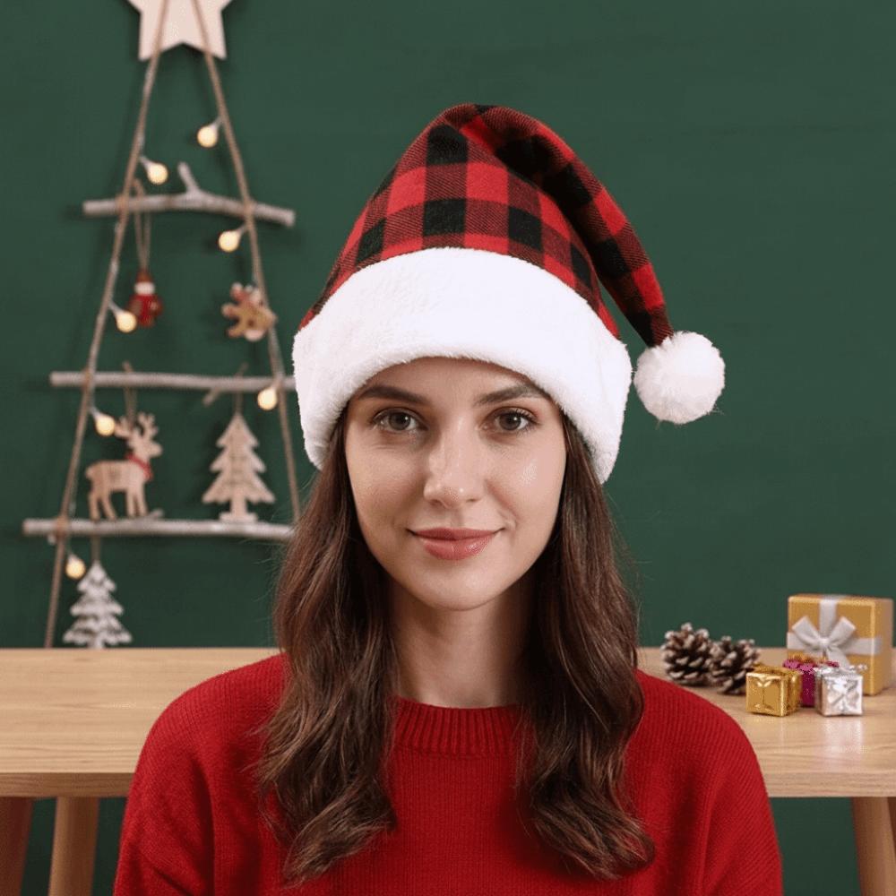 Multi Color Christmas Hat Checkerboard Santa Claus Hat Cute Fur Xmas Cap  Unisex