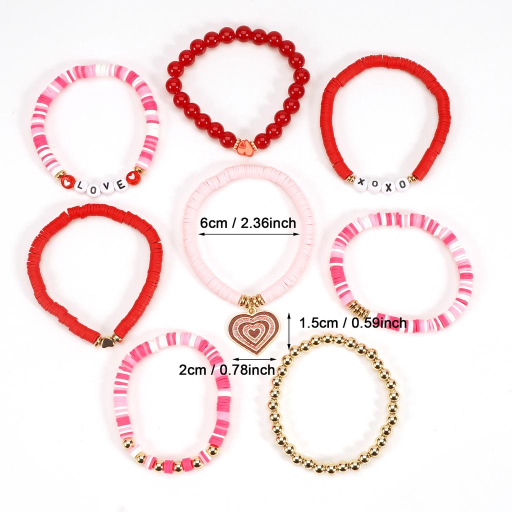 Valentine's Day Bracelet Love Heart XOXO Rose Pendant Charm Beaded Multi-Layer Bracelet Handmade Romantic Gift for Women
