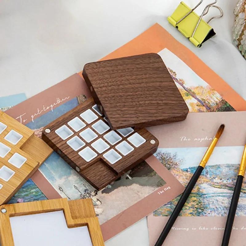 Mini-Farbpalette aus Holz, leerer Kasten, tragbare Aquarell-/Reise-Farbwanne, Acryl-/Öl-Zeichenwerkzeug, Ins-Geschenk, Kunstbedarf für die Schule