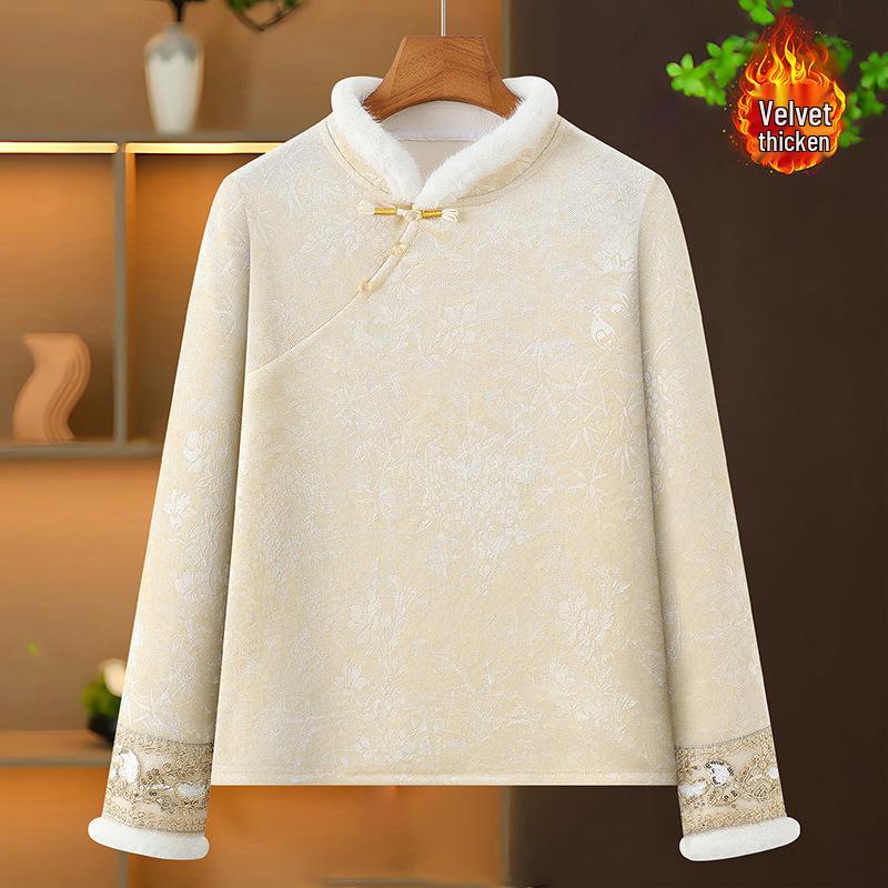 

Women s Retro Style Stand Collar Plush Shirt with Frog Buttons - 2025 Autumn/Winter Collection 3XL (suggested for 125-140 kg) светло-желтого
